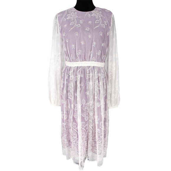 Burberry Victorian White Lace Purple Lavender Long Sleeve Midi